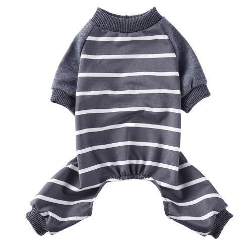 Pyjama à rayures gris et blanc pour Chihuahua – Confortable, idéal pour garder votre petit chien ou chat au chaud pendant la nuit