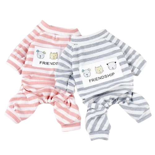 Pyjama à rayures rose ou gris pour Chihuahua – Confortable et chaud, idéal pour garder votre petit chien ou chat au chaud pendant la nuit