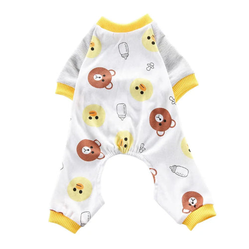 Pyjama blanc et jaune avec motifs ours et poussin pour Chihuahua – Idéal pour garder votre petit chien ou chat au chaud pendant la nuit