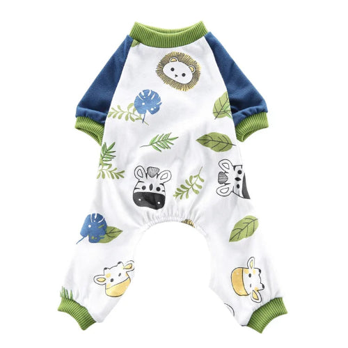 Pyjama blanc bleu et vert avec motifs animaux pour Chihuahua – Confortable, idéal pour garder votre petit chien ou chat au chaud pendant la nuit