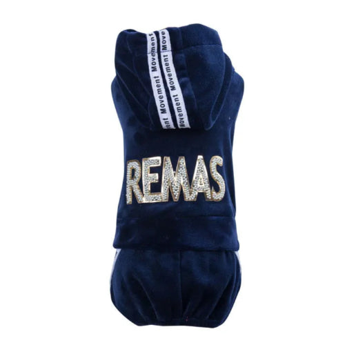 Pyjama style survêtement bleu foncé avec strass pour Chihuahua – Confortable et chaud, idéal pour garder votre petit chien ou chat au chaud pendant la nuit