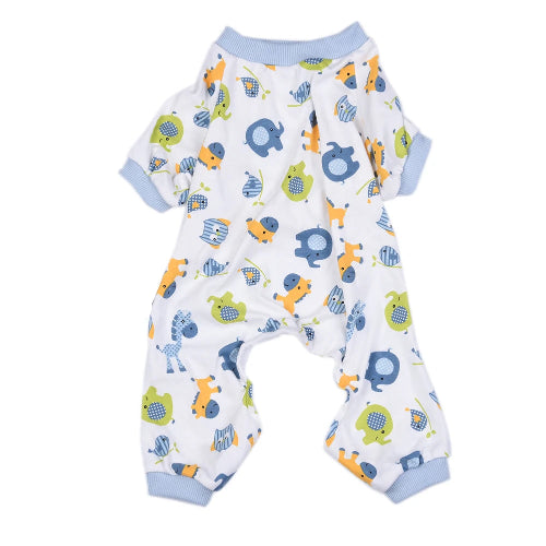 Pyjama blanc et bleu avec motifs animaux pour Chihuahua – Confortable, idéal pour garder votre petit chien ou chat au chaud pendant la nuit