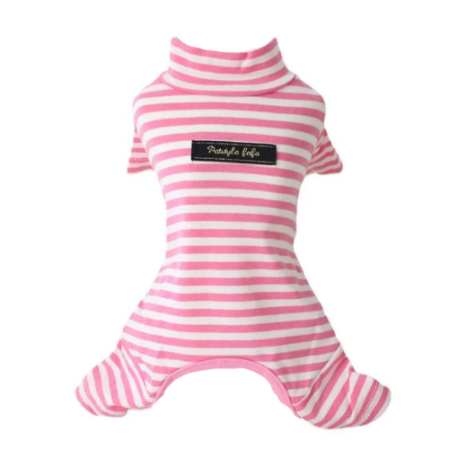 Pyjama rose à rayures blanches pour Chihuahua – Confortable et chaud, idéal pour garder votre petit chien ou chat au chaud pendant la nuit