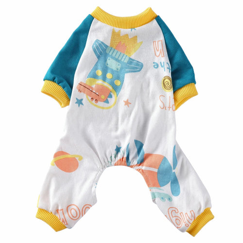 Pyjama blanc bleu et jaune avec motifs crocodiles pour Chihuahua – Idéal pour garder votre petit chien ou chat au chaud pendant la nuit