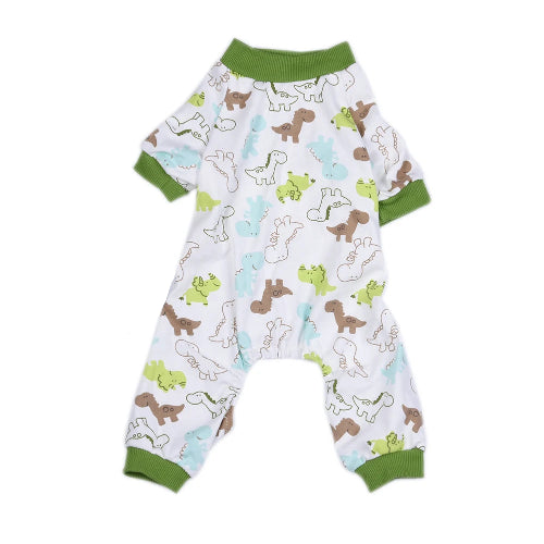 Pyjama blanc et vert avec motifs dinosaures pour Chihuahua – Confortable, idéal pour garder votre petit chien ou chat au chaud pendant la nuit