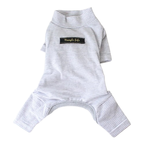 Pyjama gris à rayures pour Chihuahua – Confortable et chaud, idéal pour garder votre petit chien ou chat au chaud pendant la nuit