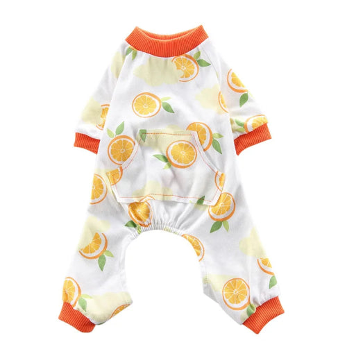 Pyjama blanc et orange avec motifs fruits pour Chihuahua – Confortable, idéal pour garder votre petit chien ou chat au chaud pendant la nuit