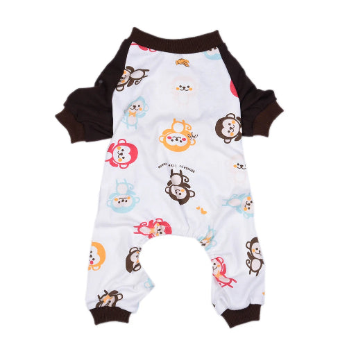 Pyjama blanc à motifs singes pour Chihuahua – Confortable et chaud, idéal pour garder votre petit chien ou chat au chaud pendant la nuit