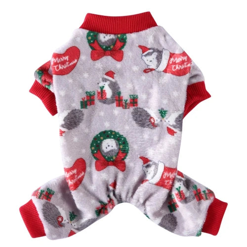 Pyjama gris et rouge de noël avec motif hérisson pour Chihuahua – Confortable, idéal pour garder votre petit chien ou chat au chaud pendant la nuit
