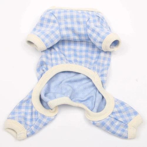 Pyjama à carreaux bleu et blanc pour Chihuahua – Confortable, idéal pour garder votre petit chien ou chat au chaud pendant la nuit - vue de dos