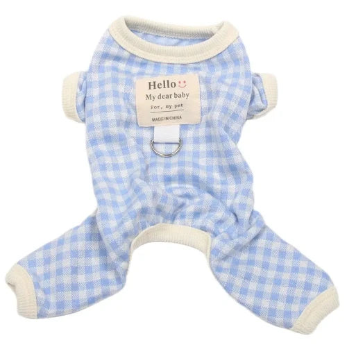 Pyjama à carreaux bleu et blanc pour Chihuahua – Confortable, idéal pour garder votre petit chien ou chat au chaud pendant la nuit