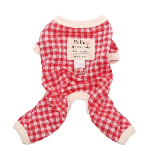 Pyjama à carreaux rouge et blanc pour Chihuahua – Confortable, idéal pour garder votre petit chien ou chat au chaud pendant la nuit