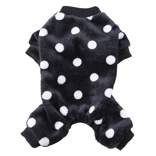 Pyjama noir à pois blancs pour Chihuahua – Confortable, idéal pour garder votre petit chien ou chat au chaud pendant la nuit