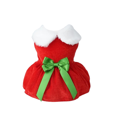 Vêtement pour Chihuahua : Robe de Noël rouge avec ruban vert – élégante, parfaite pour habiller votre petit chien ou chat