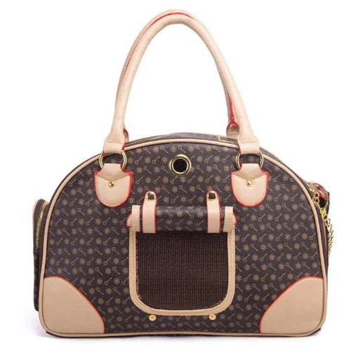 Sac bandoulière de luxe Louis Vuitton marron pour transporter votre Chihuahua - avec ouvertures pour votre petit chien ou chat