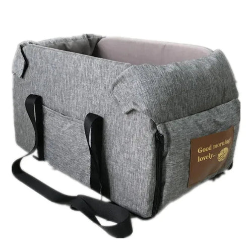 Niche pour Chihuahua : sac pour accoudoir gris – Confort maximal, parfait pour les petits chiens ou chats - vue de coté