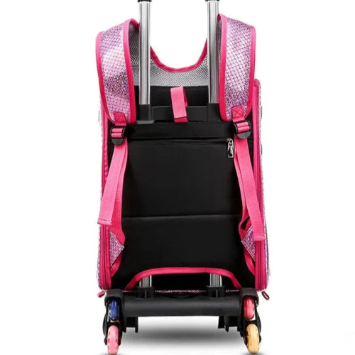 Sac à dos rose et bulle transparente pour transporter votre Chihuahua - avec roulettes pour emmener votre petit chien ou chat - vue de dos