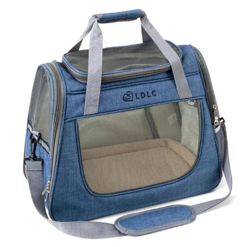 Sac de transport rigide bleu avec aérations pour Chihuahua – Idéal pour voyager avec votre petit chien ou chat avec confort et sécurité