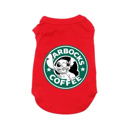 Vêtement pour Chihuahua : t-shirt rouge lilo et stitch disney et motif starbucks – Léger pour protéger votre petit chien ou chat
