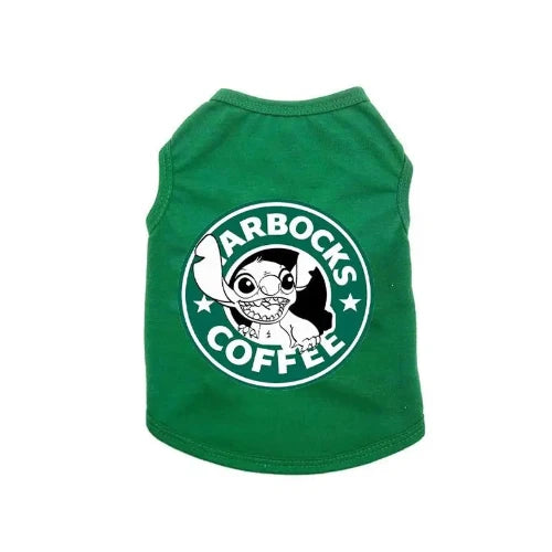 Vêtement pour Chihuahua : t-shirt vert lilo et stitch disney et motif starbucks – Léger pour protéger votre petit chien ou chat