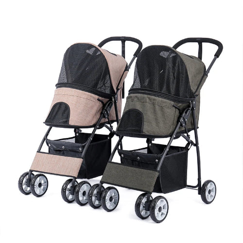 Poussette pliable beige ou kaki pour Chihuahua avec roues tout-terrain – Pour transporter votre petit chien ou chat facilement lors de vos sorties