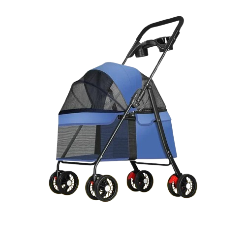 Poussette pliable basse bleue pour Chihuahua avec roues tout-terrain – Pour transporter votre petit chien ou chat facilement lors de vos sorties
