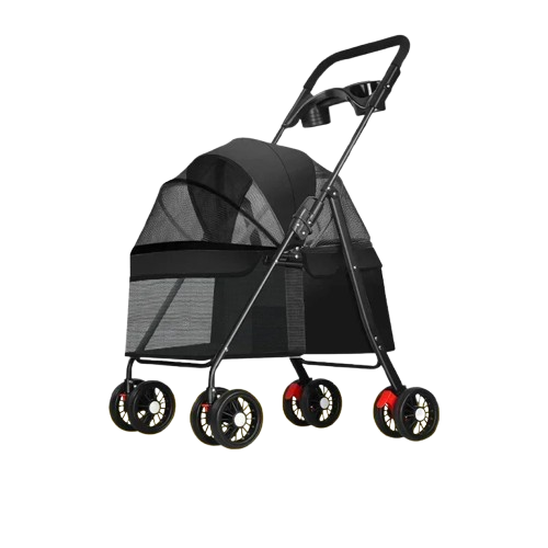 Poussette pliable basse noire pour Chihuahua avec roues tout-terrain – Pour transporter votre petit chien ou chat facilement lors de vos sorties