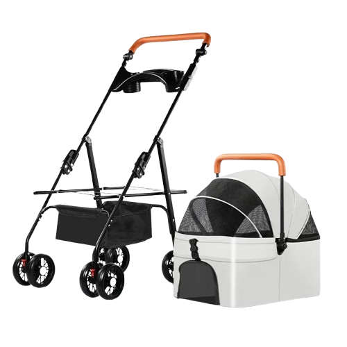 Poussette pliable haute blanche pour Chihuahua avec roues tout-terrain – Pour transporter votre petit chien ou chat facilement lors de vos sorties