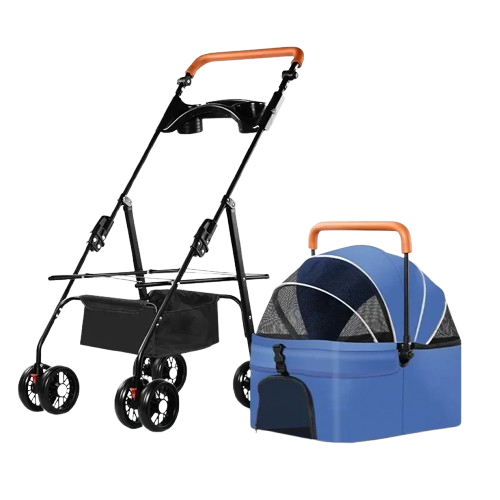 Poussette pliable haute bleue pour Chihuahua avec roues tout-terrain – Pour transporter votre petit chien ou chat facilement lors de vos sorties