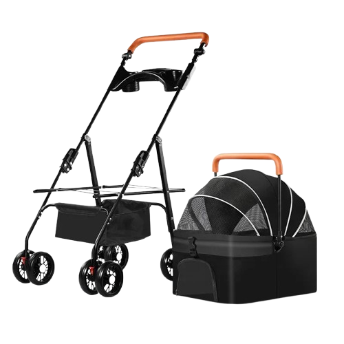 Poussette pliable noire pour Chihuahua avec roues tout-terrain – Pour transporter votre petit chien ou chat facilement lors de vos sorties