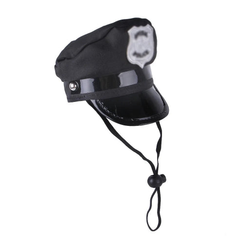 Casquette de policier noire pour petit chien, accessoire élégant et amusant vendu sur la boutique Mon Petit Chihuahua. Convient aussi aux chats.