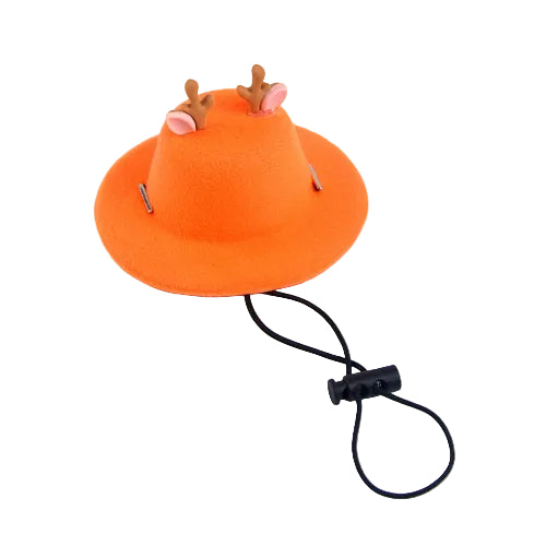 Chapeau colorΓ© orange pour petit chien, avec motifs sur le dessus. Accessoire Γ©lΓ©gant et amusant vendu sur la boutique Mon Petit Chihuahua. Convient aussi aux chats.