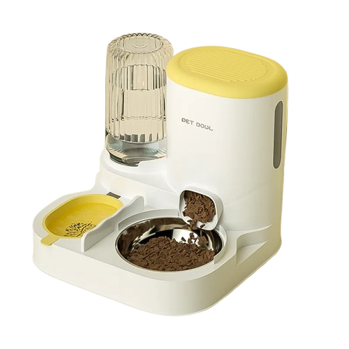 Gamelle automatique double compartiment, adaptΓ©e aux petits chiens et aux chats. Vendue sur la boutique Mon Petit Chihuahua. Couleur jaune