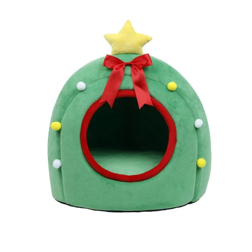 Niche pour Chihuahua en forme de sapin de noël vert – Intérieur moelleux, parfait pour les petits chiens ou chats