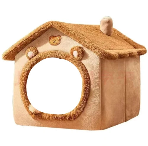 Niche pour Chihuahua : cabane marron – Confort maximal avec intérieur moelleux, parfait pour les petits chiens ou chats
