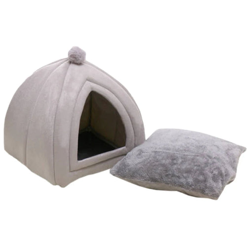 Niche pour Chihuahua en forme de tente grise – Confort maximal avec coussin, parfait pour les petits chiens ou chats
