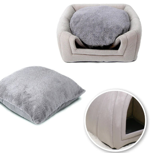 Niche pour Chihuahua en forme de tente grise – Confort maximal, parfait pour les petits chiens ou chats - vue multiple