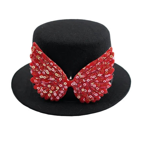 Chapeau haut de forme noir avec un noeud rouge avec strass pour petit chien, accessoire élégant et amusant vendu sur la boutique Mon Petit Chihuahua. Convient aussi aux chats.