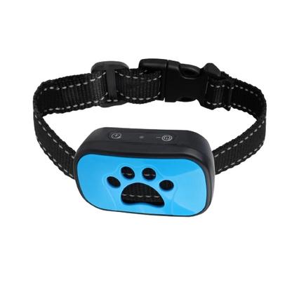 Collier pour Chihuahua anti aboiements noir et motif patte bleue. Tendance, pour offrir confort et sécurité à votre petit chien ou chat