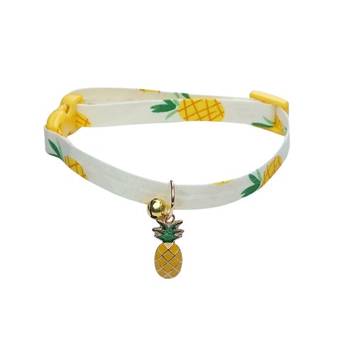Collier pour Chihuahua blanc et jaune avec pendentif motif Ananas. Tendance, pour offrir confort et sécurité à votre petit chien ou chat