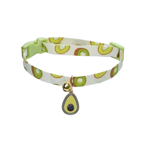 Collier pour Chihuahua vert avec pendentif motif avocat et kiwi. Elégant, pour offrir confort et sécurité à votre petit chien ou chat