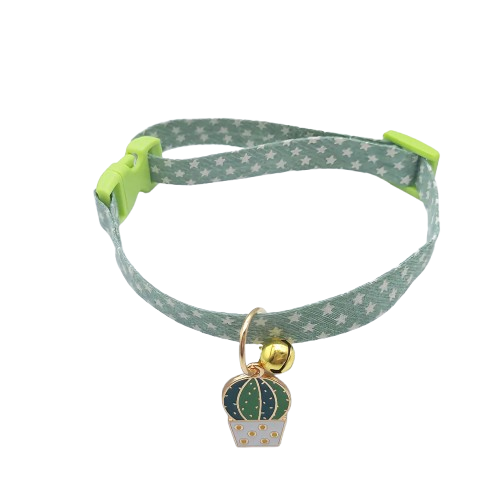 Collier pour Chihuahua vert avec pendentif motif cactus. Elégant, pour offrir confort et sécurité à votre petit chien ou chat
