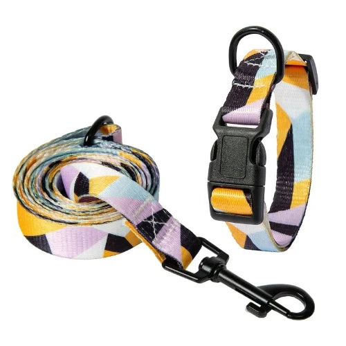 Collier pour Chihuahua en tissu motifs colorés et une laisse. Tendance, pour offrir confort et sécurité à votre petit chien ou chat