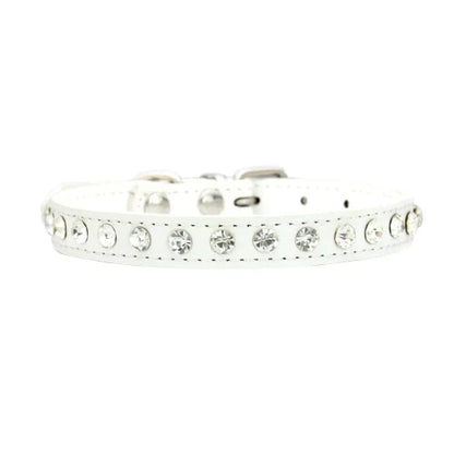 Collier pour Chihuahua blanc en cuir avec des strass / diamants. Tendance, pour offrir confort et sécurité à votre petit chien ou chat
