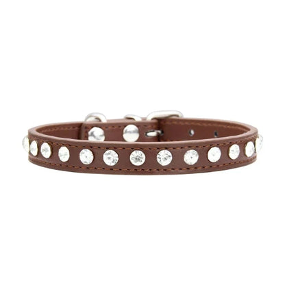 Collier pour Chihuahua marron en cuir avec des strass / diamants. Tendance, pour offrir confort et sécurité à votre petit chien ou chat