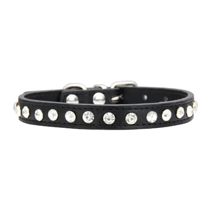 Collier pour Chihuahua noir en cuir avec des strass / diamants. Tendance, pour offrir confort et sécurité à votre petit chien ou chat