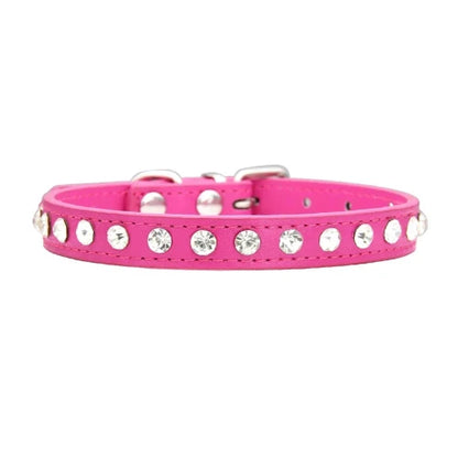 Collier pour Chihuahua rose en cuir avec des strass / diamants. Tendance, pour offrir confort et sécurité à votre petit chien ou chat