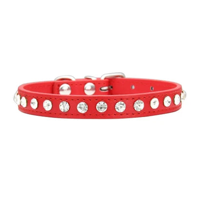 Collier pour Chihuahua rouge en cuir avec des strass / diamants. Tendance, pour offrir confort et sécurité à votre petit chien ou chat