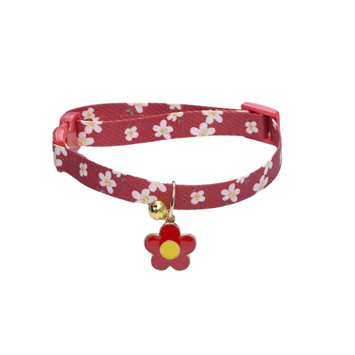 Collier pour Chihuahua rouge avec pendentif motif fleurs. Tendance, pour offrir confort et sécurité à votre petit chien ou chat