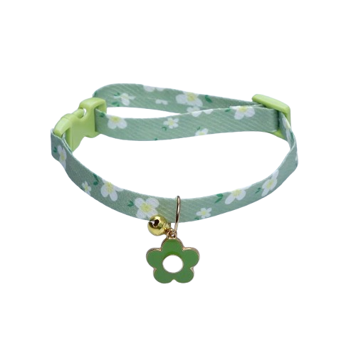 Collier pour Chihuahua vert avec pendentif motif fleurs. Elégant, pour offrir confort et sécurité à votre petit chien ou chat